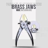 Flat nose pliers with adjustable screw and brass-lined jaws for crafting.